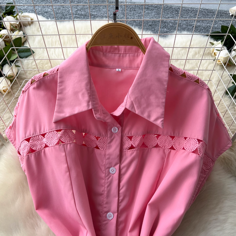 Elegant Hollowed Patchwork Shirt Dress