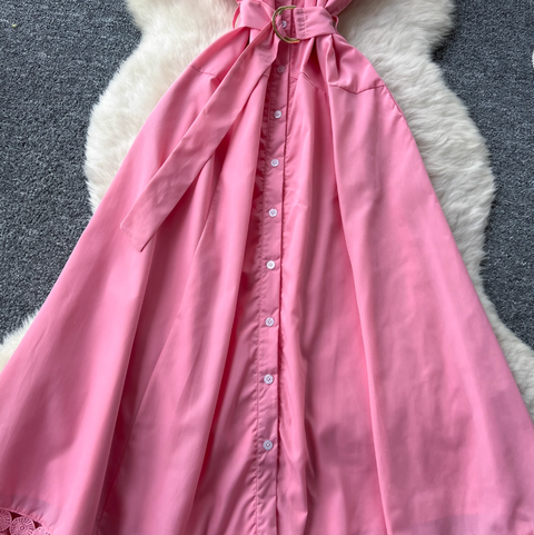 Elegant Hollowed Patchwork Shirt Dress