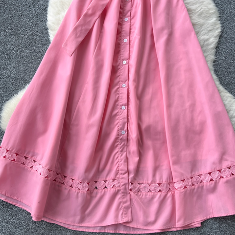 Elegant Hollowed Patchwork Shirt Dress