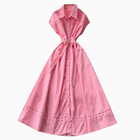 Elegant Hollowed Patchwork Shirt Dress