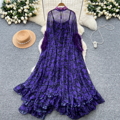 Furry Patchwork Outwear Dress & Slip Dress