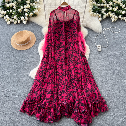 Furry Patchwork Outwear Dress & Slip Dress