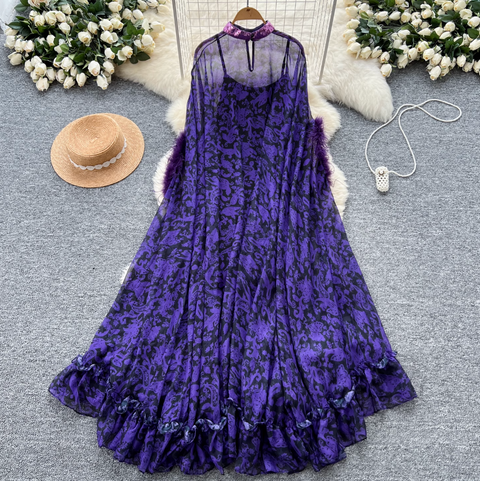 Furry Patchwork Outwear Dress & Slip Dress