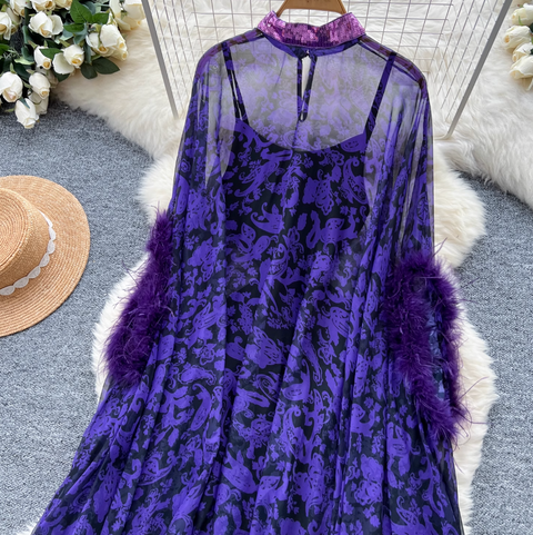 Furry Patchwork Outwear Dress & Slip Dress
