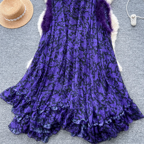 Furry Patchwork Outwear Dress & Slip Dress