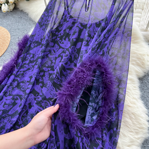 Furry Patchwork Outwear Dress & Slip Dress