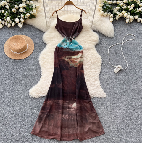 French Style Printed Slip Dress