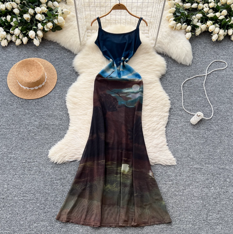 French Style Printed Slip Dress