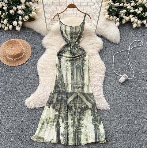 French Style Printed Slip Dress