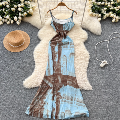 French Style Printed Slip Dress