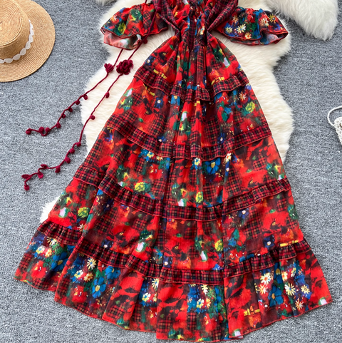 Niche Design Floral Plaid Slip Dress