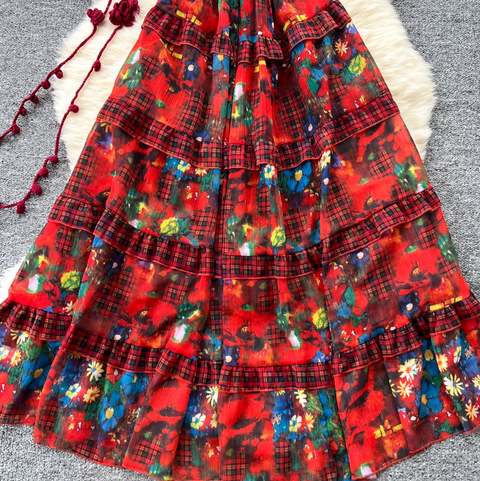 Niche Design Floral Plaid Slip Dress