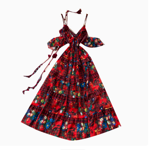 Niche Design Floral Plaid Slip Dress