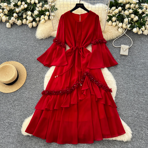 Elegant Beaded 3d Floral Dress