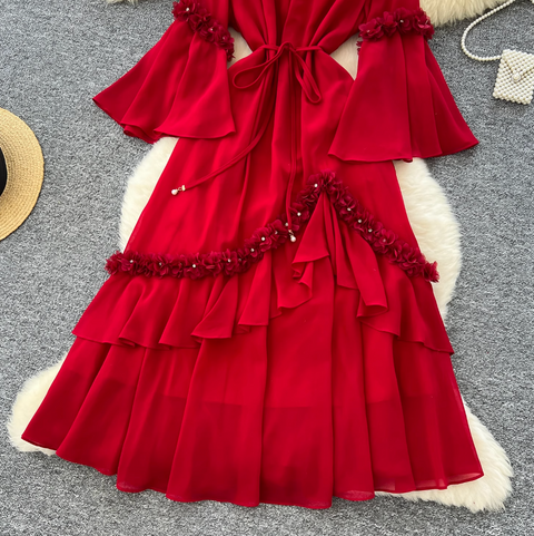 Elegant Beaded 3d Floral Dress