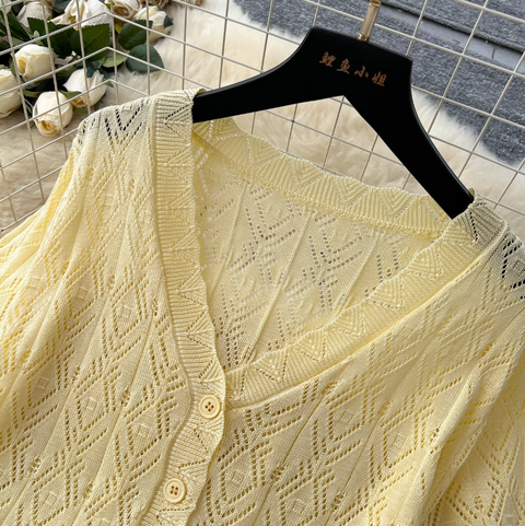 Hollowed Crochet Cardigan & Skirt 2Pcs