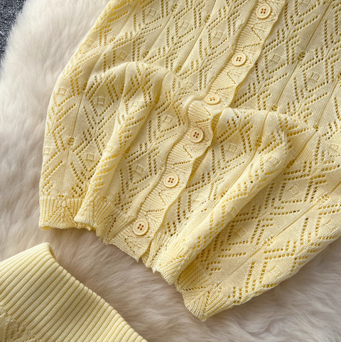 Hollowed Crochet Cardigan & Skirt 2Pcs