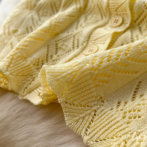 Hollowed Crochet Cardigan & Skirt 2Pcs