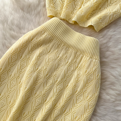 Hollowed Crochet Cardigan & Skirt 2Pcs