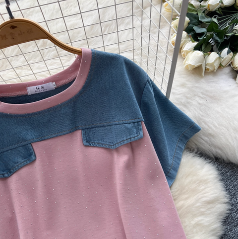 Denim Patchwork Shirt & Trousers 2Pcs
