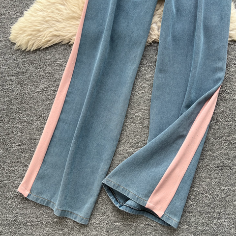 Denim Patchwork Shirt & Trousers 2Pcs