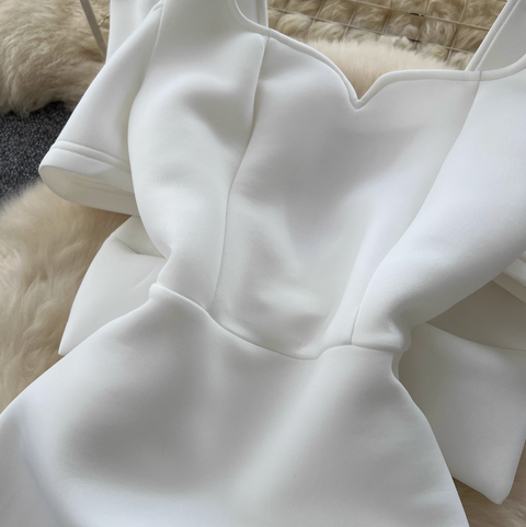 V-neck Back Bow White Dress