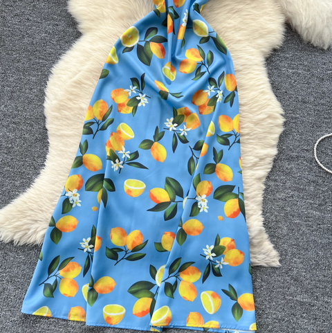 Lemon Printed Slim-fit Slip Dress