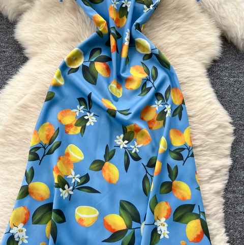 Lemon Printed Slim-fit Slip Dress