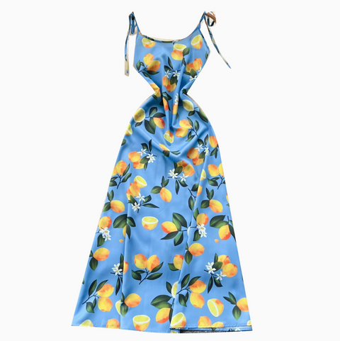 Lemon Printed Slim-fit Slip Dress