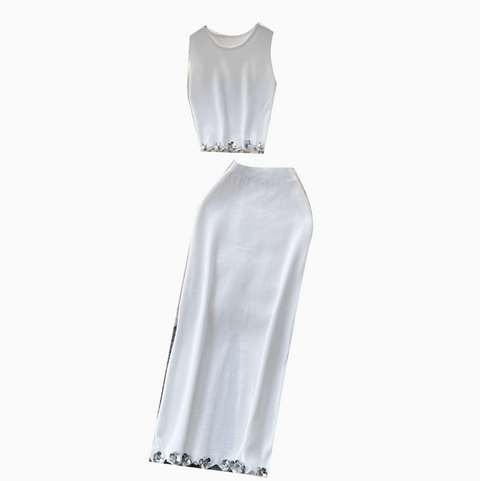 Sequined Flower Camisole & Skirt Knit 2Pcs
