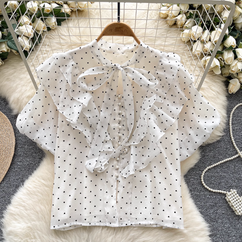 Heart Pattern Printed Ruffled Shirt