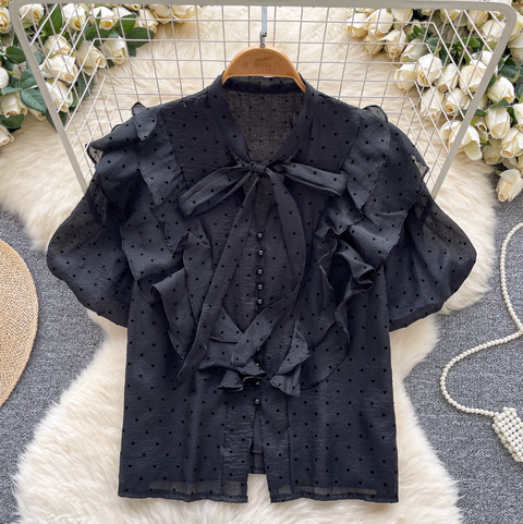 Heart Pattern Printed Ruffled Shirt