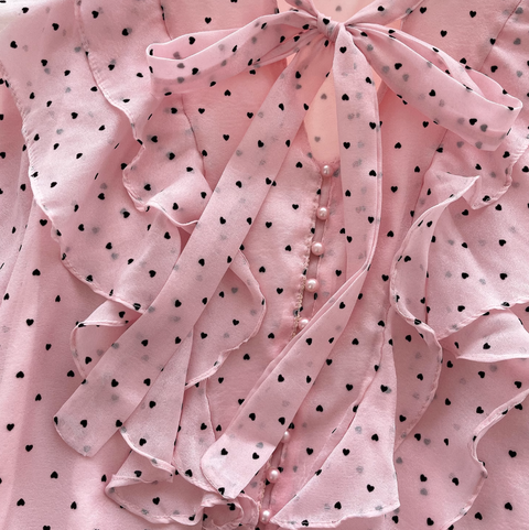 Heart Pattern Printed Ruffled Shirt