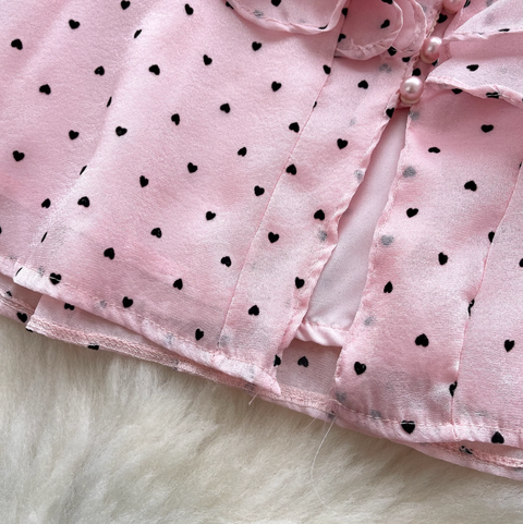 Heart Pattern Printed Ruffled Shirt