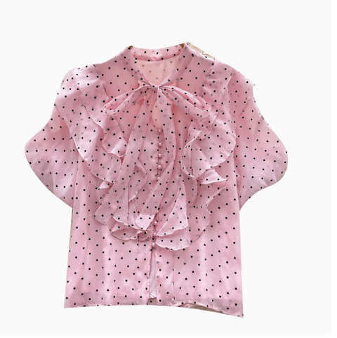Heart Pattern Printed Ruffled Shirt