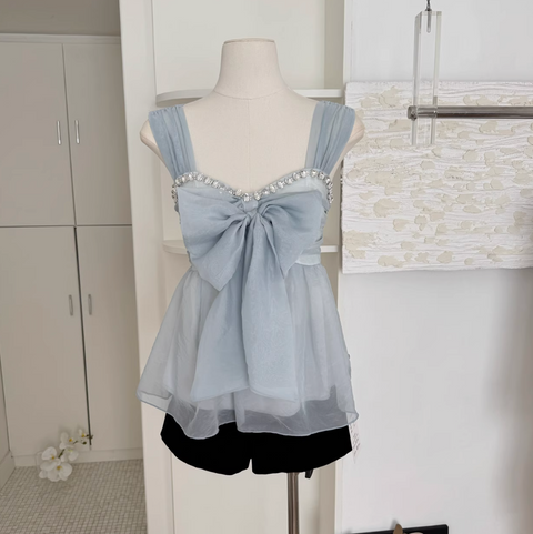 Fairy Rhinestone Studded Blue Top