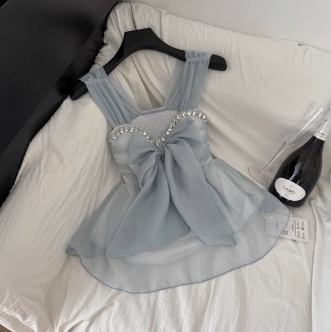 Fairy Rhinestone Studded Blue Top