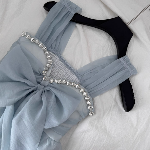 Fairy Rhinestone Studded Blue Top