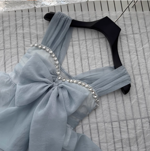 Fairy Rhinestone Studded Blue Top