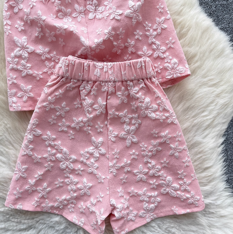 Plate Button Jacquard Cheongsam & Shorts 2Pcs