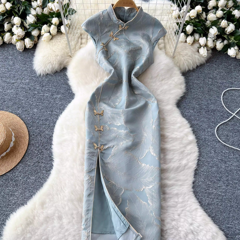 Chinese Style Jacquard Split Cheongsam