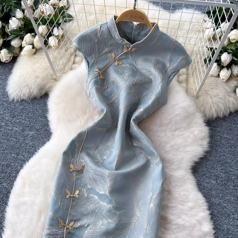 Chinese Style Jacquard Split Cheongsam