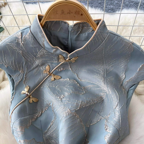 Chinese Style Jacquard Split Cheongsam