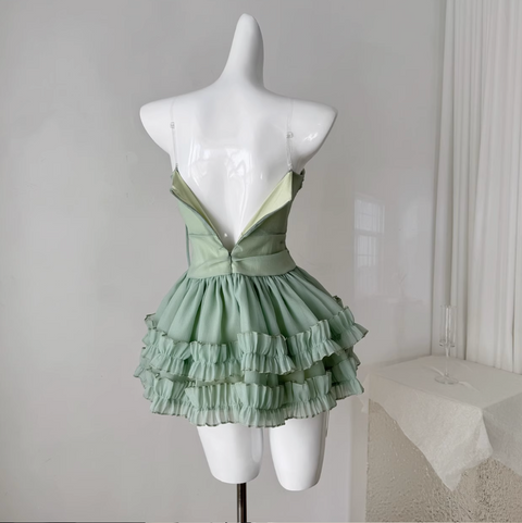 Mint Green Layered Mesh Slip Dress