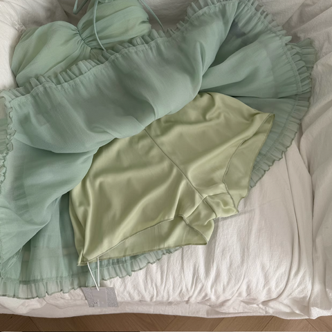 Mint Green Layered Mesh Slip Dress
