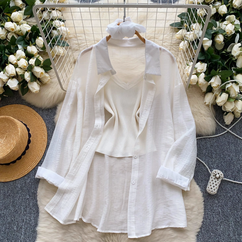Sunscreen Shirt & Knitted Vest 2Pcs