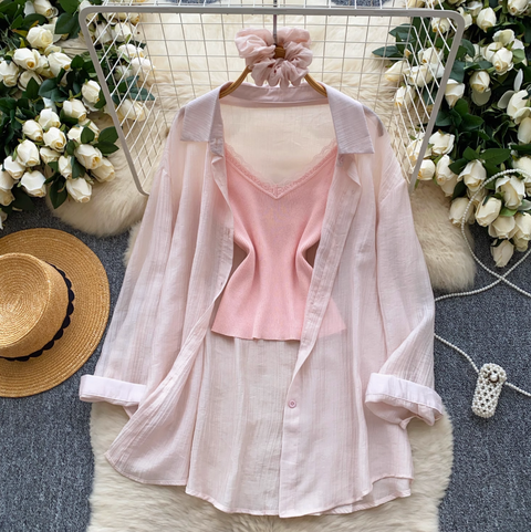 Sunscreen Shirt & Knitted Vest 2Pcs