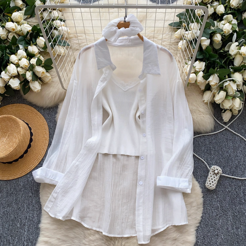 Sunscreen Shirt & Knitted Vest 2Pcs