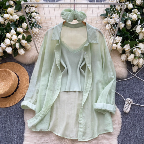 Sunscreen Shirt & Knitted Vest 2Pcs
