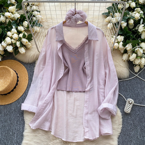 Sunscreen Shirt & Knitted Vest 2Pcs